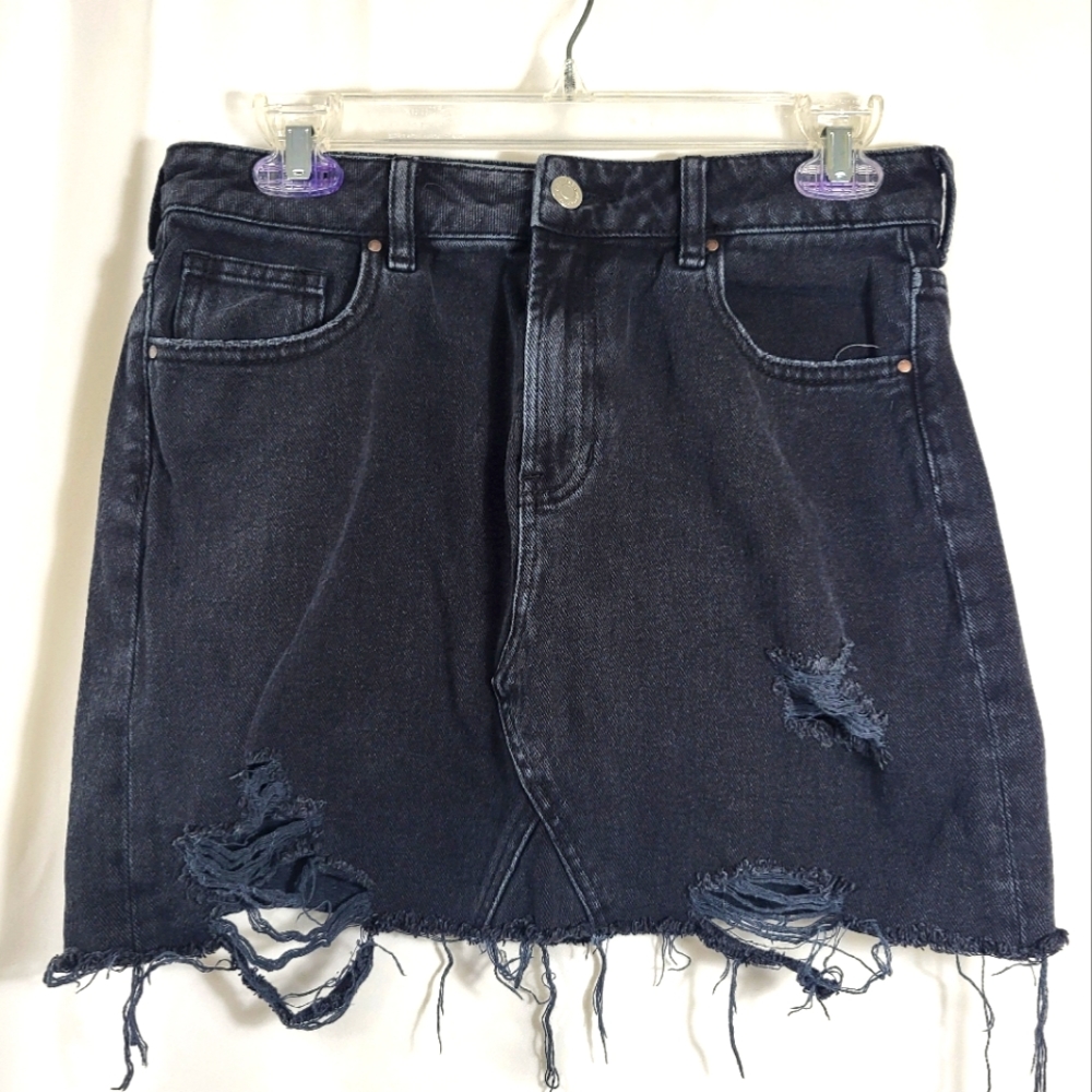 PacSun black jean distressed mini skirt women's M (27)  #1645